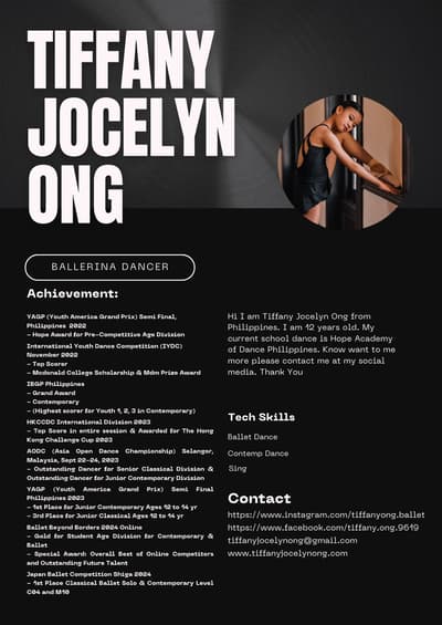 Tiffany Jocelyn Ong — dancer, Philippines