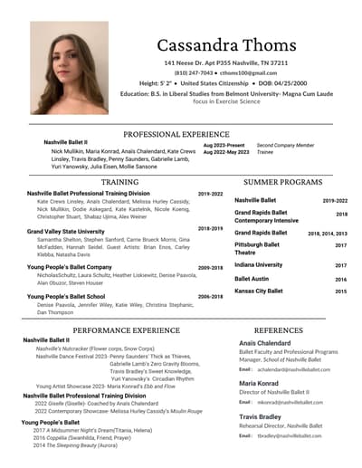 Cassandra Thoms — Classical dancer, United States
