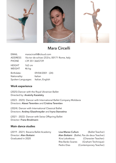Mara Circelli — Classical dancer, Italy