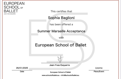 Sophia Baglioni — Classical dancer, TRESIGNANA- FERRARA, Italy