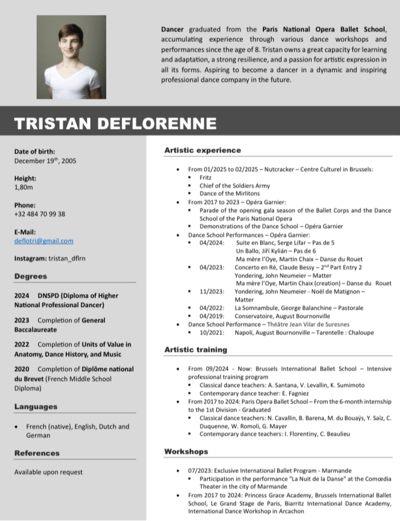 Tristan Deflorenne — dancer, Belgium