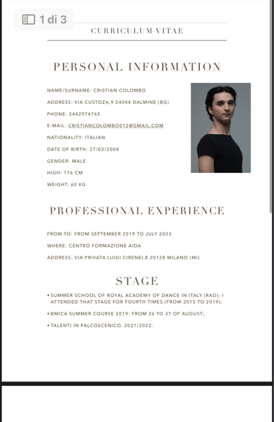 Cristian Colombo — Classical dancer, Dalmine, Italy
