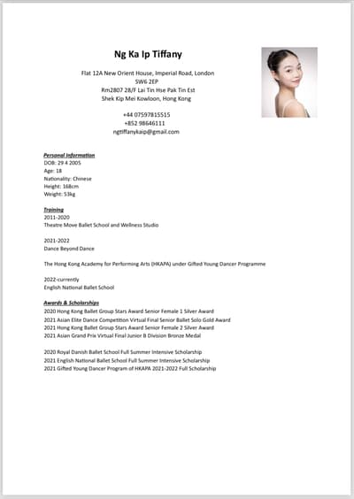 Ka Ip Tiffany Ng — Classical dancer, Hong Kong SAR China