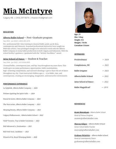 Mia McIntyre — Neoclassical dancer