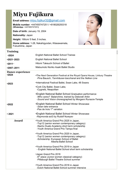 Miyu Fujikura — Classical dancer, Japan