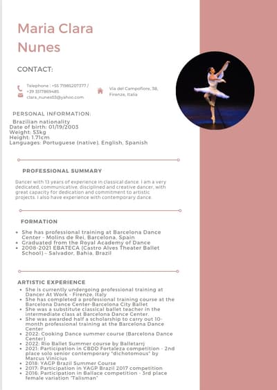Clara Santos — Classical dancer, Italy