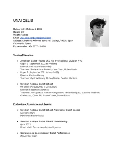 Unai Celis — Neoclassical dancer, United States