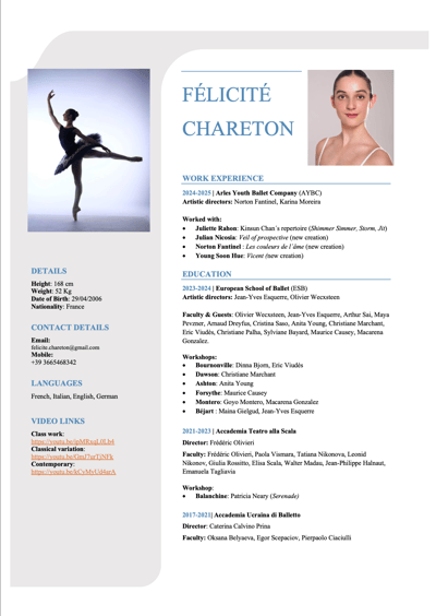 Felicite Chareton — Classical dancer, France