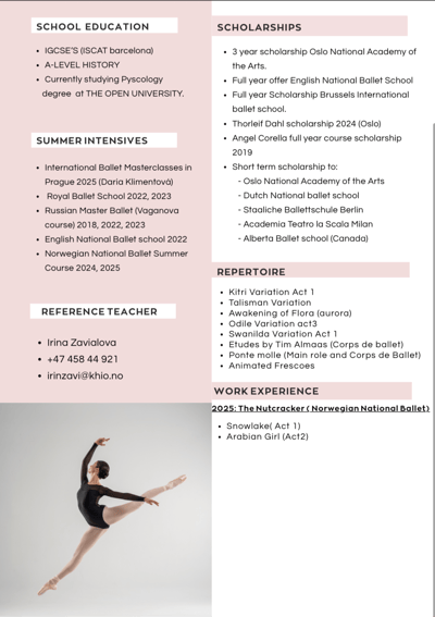 Anna Ivars — Classical dancer, Oslo, Norway
