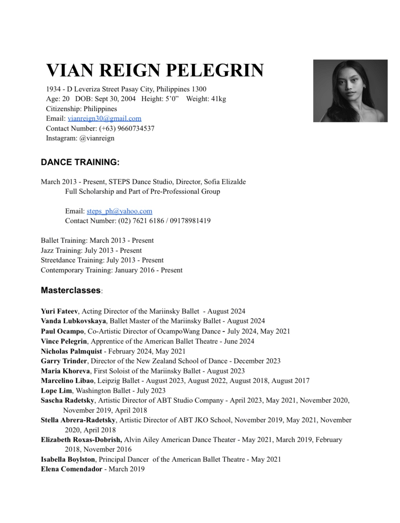 Vian Reign Pelegrin — Classical dancer, Philippines