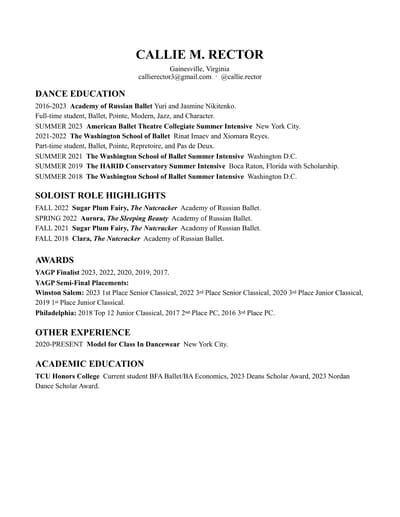 Callie Rector — Classical dancer, United States