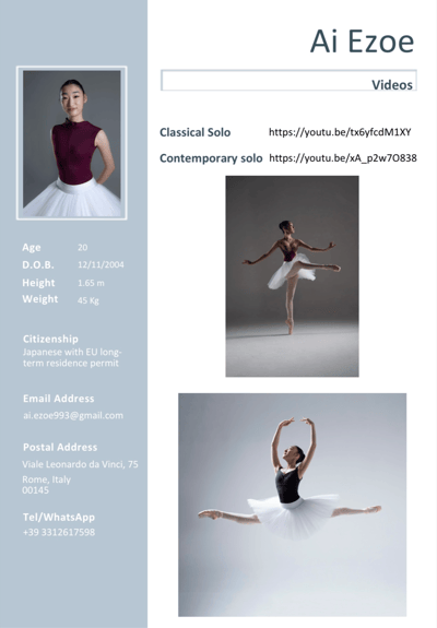 Ai Ezoe — Contemporary dancer, Italy