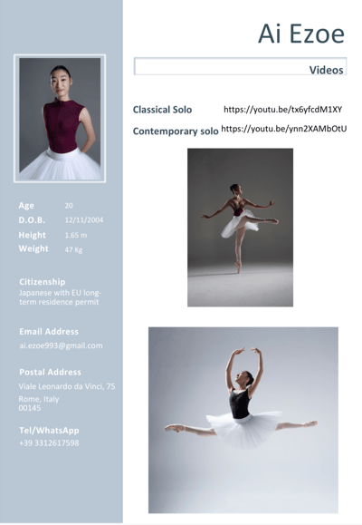 Ai Ezoe — Contemporary dancer, Italy