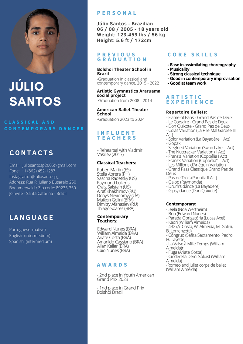 Júlio Santos — Classical dancer, Brazil
