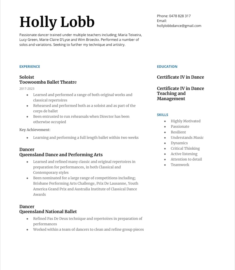 Holly Lobb — Classical dancer, Australia