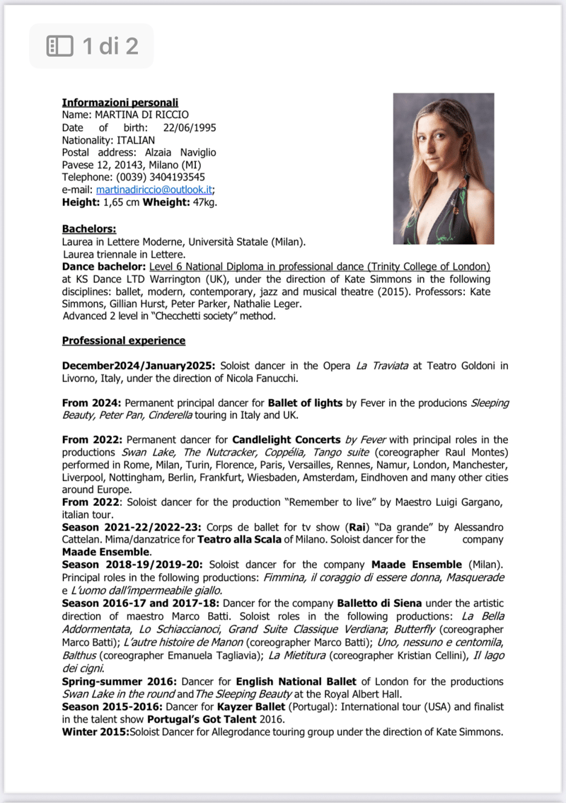 Martina Di Riccio — Classical dancer, Milano, Italy